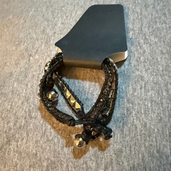 Jewelry - Leather Black Beaded Bracelet NWT